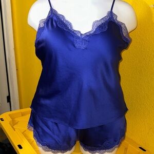 VIctoria’s Secret Elegant Blue Lace Trim Satin Sleepwear Set